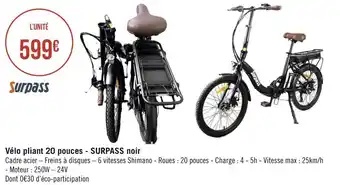 Géant Casino Surpass vélo pliant 20 pouces - noir offre