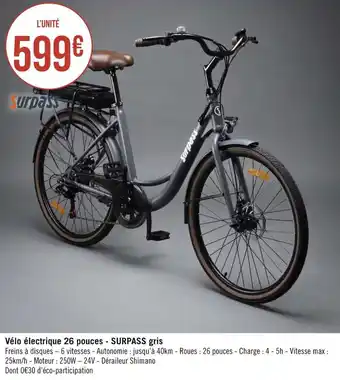 Géant Casino Surpass vélo électrique 26 pouces gris offre