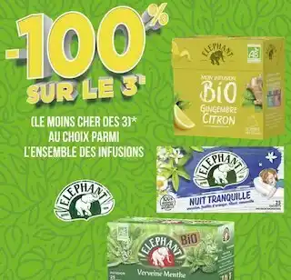 Géant Casino Elephant bon plan sur l’ensemble des infusions de la marque elephant offre