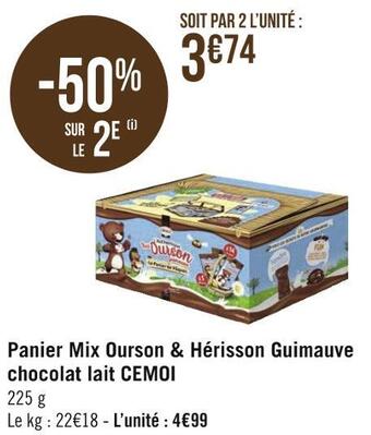 Géant Casino Cemoi panier mix ourson & hérisson guimauve chocolat lait offre