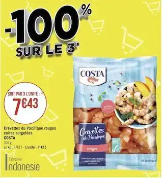 Géant Casino Costa crevettes du pacifique rouges cuites surgelées offre