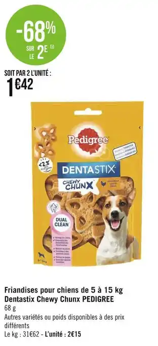 Géant Casino Pedigree friandises pour chiens de 5 à 15 kg dentastix chewy chunx offre