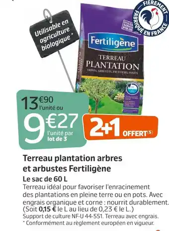 Jardiland Fertiligène terreau plantation arbres et arbustes offre