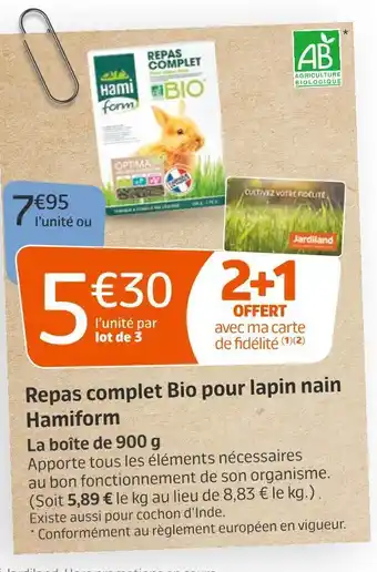 Jardiland Hamiform repas complet bio pour lapin nain offre