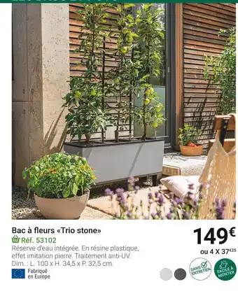 Gamm vert Bac à fleurs trio stone offre