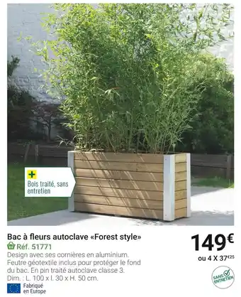 Gamm vert Bac à fleurs autoclave forest style offre
