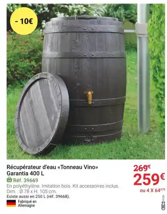 Gamm vert Récupérateur d’eau tonneau vino garantia offre