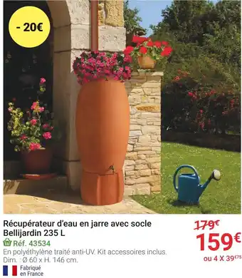 Gamm vert Bellijardin récupérateur d’eau en jarre avec socle offre