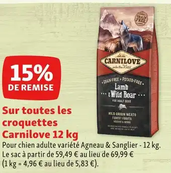 Carnilove bon plan sur toutes les croquettes carnilove