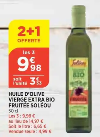 Bi1 Huile d'olive vierge extra bio fruitée soléou offre
