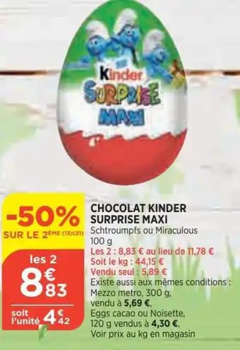 Bi1 Chocolat kinder surprise maxi offre