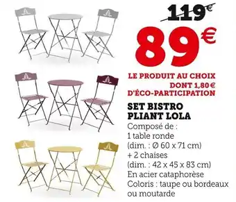 U Express Set bistro pliant lola offre