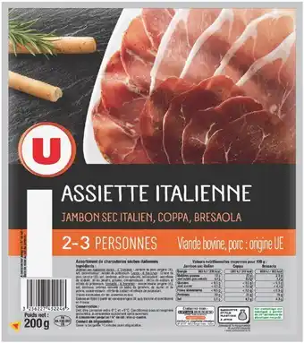 U Express ASSIETTE DE CHARCUTERIE ITALIENNE JAMBON SEC ITALIEN COPPA BRESAOLA offre