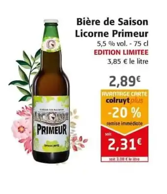Colruyt Bière de Saison Licorne Primeur offre