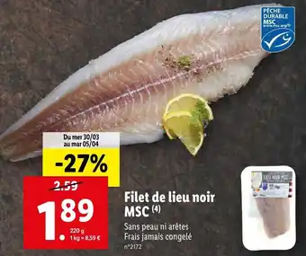 Lidl Filet de lieu noir MSC offre