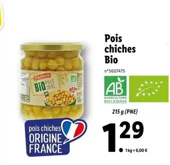 Lidl Pois chiches bio offre