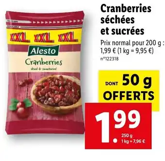 Lidl Cranberries séchées et sucrées offre