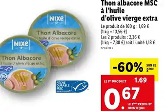 Lidl Thon albacore à l'huile d'olive vierge extra offre
