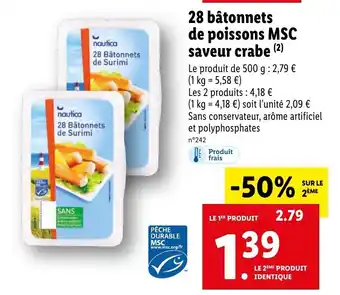 Lidl 28 bâtonnets de poissons MSC saveur crabe offre