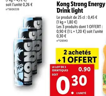 Lidl Kong strong energy drink light offre