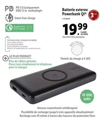 Lidl Batterie externe powerbank Qi offre