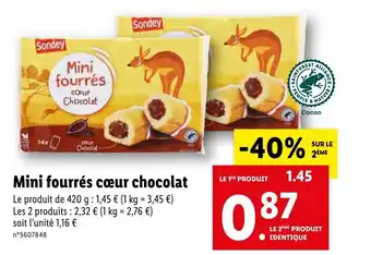 Lidl Mini fourrés cœur chocolat offre