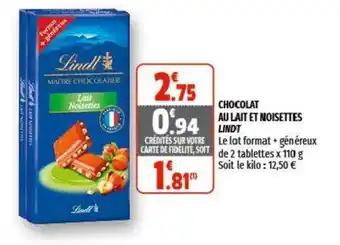 Coccinelle Supermarché Chocolat au lait et noisettes Lindt offre