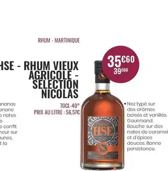 Nicolas Rhum - Martique Hse - Rhum Vieux Agricole élection Nicolas offre