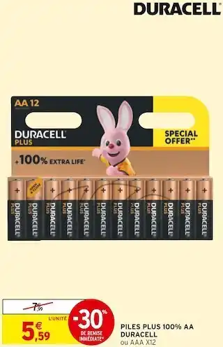 Intermarché Duracell piles plus 100% aa offre