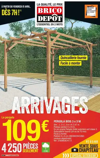 Brico Dépôt Pergola bois 3 x 3 m offre