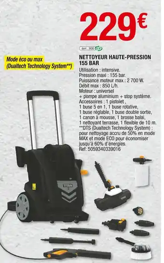 Brico Dépôt Titan nettoyeur haute-pression 155 bar offre