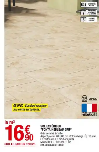 Brico Dépôt Sol extérieur "fontainebleau grip" offre