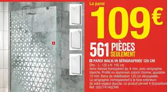 Brico Dépôt Paroi walk-in sérigraphiée 120 cm offre