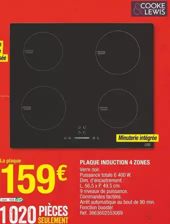 Brico Dépôt Cooke and lewis plaque induction 4 zones offre