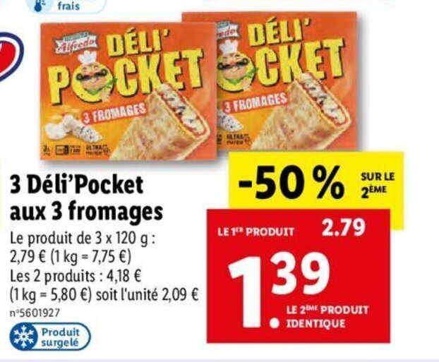 Promo 3 déli'pocket aux 3 fromages chez Lidl