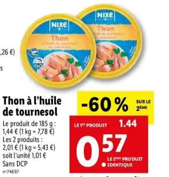 Lidl Thon à l'huile de tournesol offre
