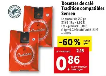 Lidl Dosettes de café tradition compatibles senseo offre