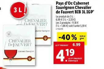 Lidl Pays d'oc cabernet sauvignon chevalier offre