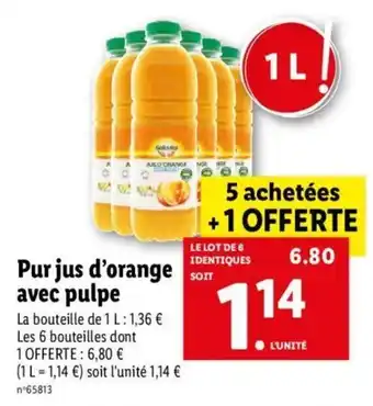 Lidl Pur jus d'orange avec pulpe offre