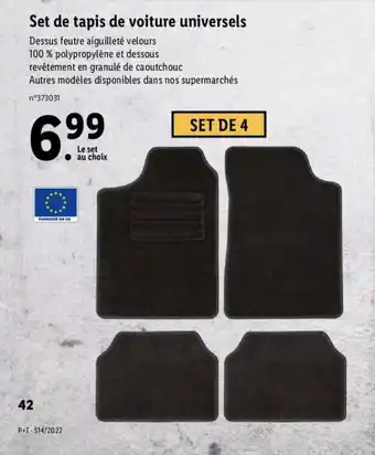 Lidl Set de tapis de voiture universels offre