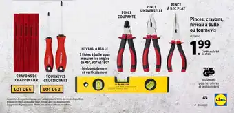 Pinces, crayons, niveau Ă bulle ou tournevis