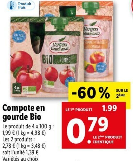 Promo Compote en gourde bio chez Lidl