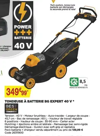 Bricomarché Tondeuse à Batterie BG Expert 40V offre