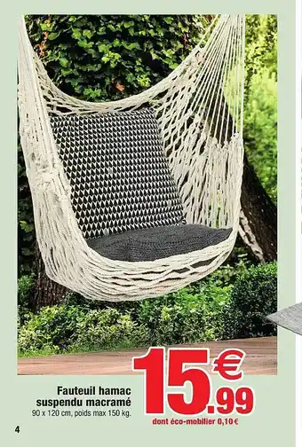 Bazarland Fauteuil Hamac Suspendu Macramé offre