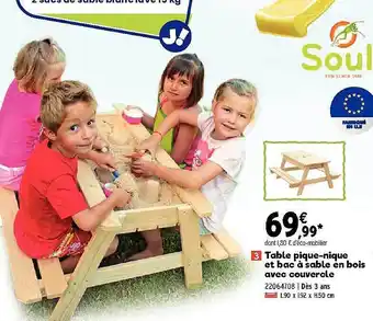 JouéClub Table Pique-nique Et Bac à Sable En Bois Avec Couvercle offre