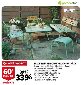 Auchan Gardenstar salon bas 4 personnes acier vert pâle offre