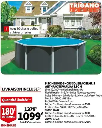 Auchan Trigano piscine ronde hors sol en acier gris anthracite varuna 3,90 m offre