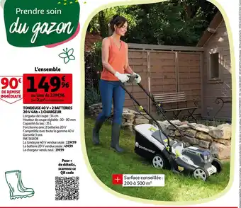 Auchan Gardenstar tondeuse 40 v + 2 batteries 20 v 4ah + 1 chargeur offre