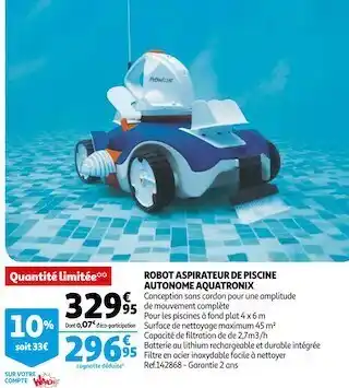 Auchan Robot aspirateur de piscine autonome aquatronix offre