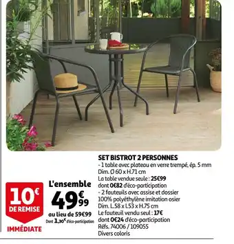 Auchan Set bistrot 2 personnes offre
